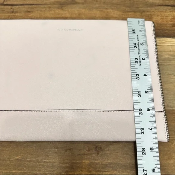 REBECCA MINKOFF Barely Pink Leo Envelope Clutch Zipper Trim Designer READ - Picture 6 of 7